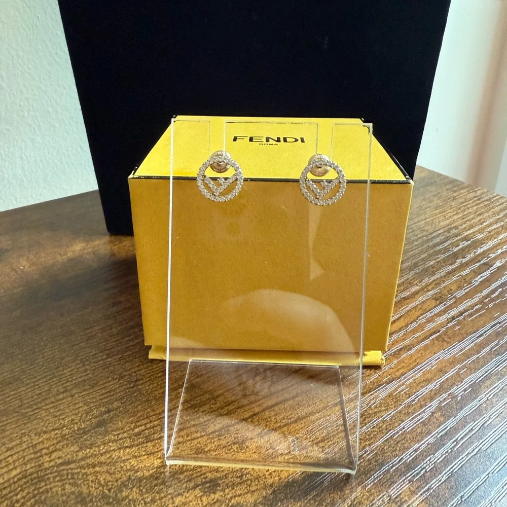 ✨SOLD✨F is Fendi Gold Rhinestone Studs - Picture 7 of 12
